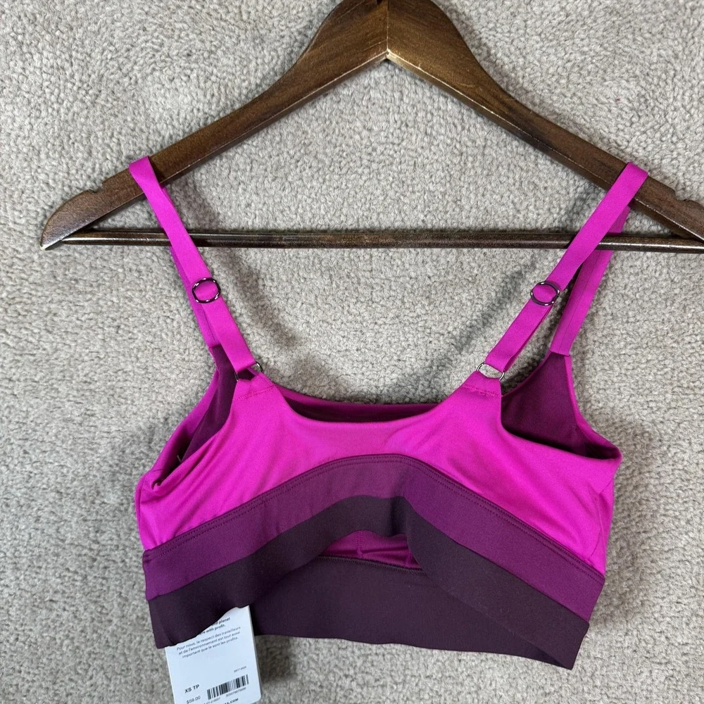 Athleta Coastline Bikini Top Womens XS Pink Purple Colorblock Swim Strappy‎ A-C